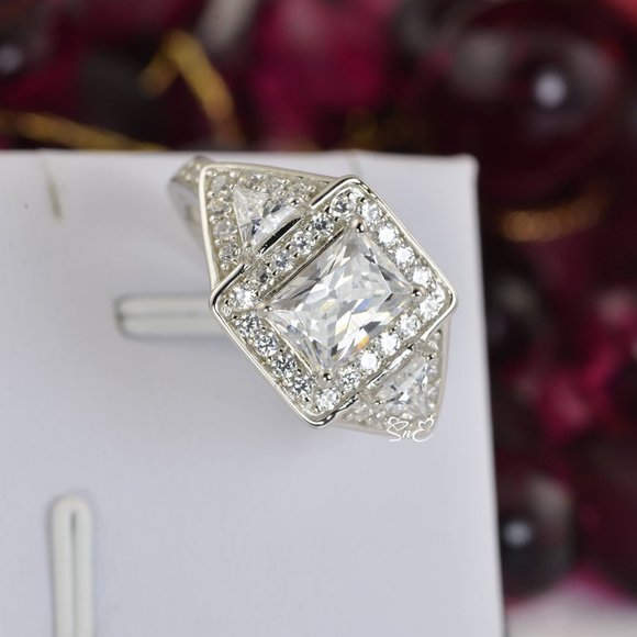 NEW 925 STERLING SILVER RADIANT ENGAGEMENT RING 7 - Picture 3 of 6